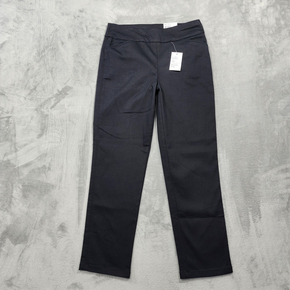 NEW Croft & Barrow Pants Womens 8 SHORT Black Effortless Stretch Straight Leg